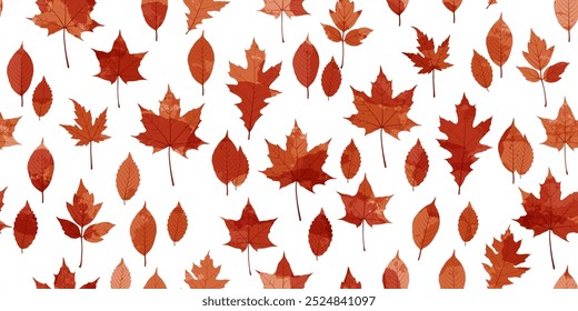 Autumn watercolor leafs vector pattern. Fall leaves seamless print