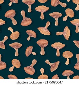 autumn watercolor mushrooms with wavy cap vector seamless pattern isolated hand drawn