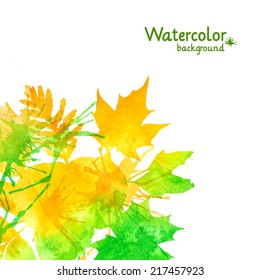 Autumn watercolor painted vector foliage banner