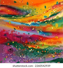 Autumn Watercolor Painting in Vector. Abstract Water Color Wet on Wet Painting. Autumn vibes in watercolor.