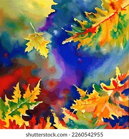 Autumn Watercolor Painting in Vector. Abstract Water Color Wet on Wet Painting. Autumn vibes in watercolor.