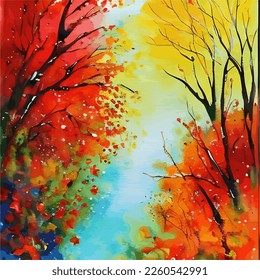 Autumn Watercolor Painting in Vector. Abstract Water Color Wet on Wet Painting. Autumn vibes in watercolor.