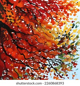 Pintura de acuarela de otoño en vectores. Resumen del color del agua en la pintura húmeda. El otoño o otoño vibra en acuarela.