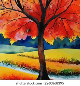 Autumn Watercolor Painting in Vector. Abstract Water Color Wet on Wet Painting. Autumn or Fall vibes in watercolor.