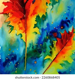 Autumn Watercolor Painting in Vector. Abstract Water Color Wet on Wet Painting. Autumn or Fall vibes in watercolor.