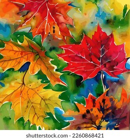Autumn Watercolor Painting in Vector. Abstract Water Color Wet on Wet Painting. Autumn or Fall vibes in watercolor.