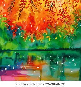 Autumn Watercolor Painting in Vector. Abstract Water Color Wet on Wet Painting. Autumn or Fall vibes in watercolor.
