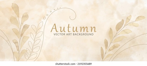 Autumn watercolor vector art background with flowers and leaves. Hand drawn fall season illustration for cards, flyer, poster, banner, cover design, invitation cards and wall art. Botanical backdrop.