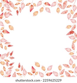 Autumn Watercolors Leaves Border isolated on White. Red fall leaves. Editable vector illustration, EPS10.