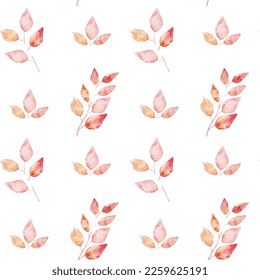 Autumn Watercolors Leaves Seamless Pattern. Red fall leaves. Editable vector illustration, EPS10.