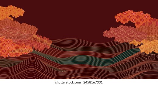 Autumn Wave Japanese Pattern Background