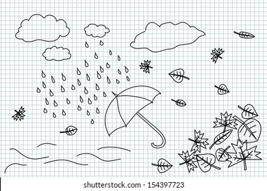 Autumn weather   umbrella hand drawing illustration