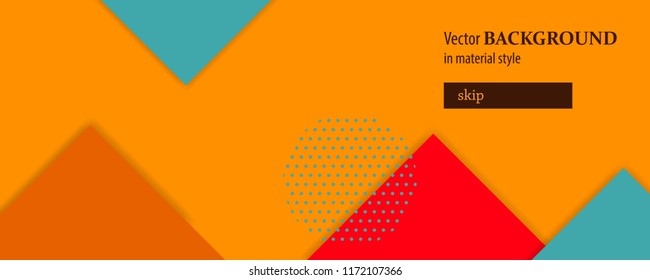 Autumn web background in material style. Simple vector banner with soft shadow. Orange, red, yellow colored flyer frame poster.