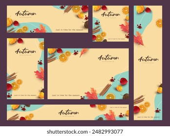 Autumn web banner background template with autumn leaves season decorate and Elements 