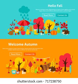 Autumn Website Banners. Stock Vector Illustration of Fall Seasonal Concept.