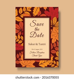 autumn wedding card hand drawn leaf vector. premium Vectors, designs that can be edited as needed.