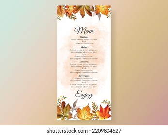 autumn wedding invitation card with pumpkin and mushroom and bird and leaves watercolor