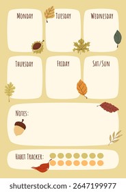 Autumn weekly Planner with Habit Tracker and Notes