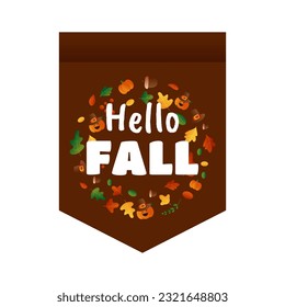 Autumn welcome banner with pumpkin, acorn and colorful leaves ornament on transparent vector