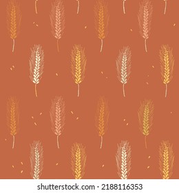 Autumn wheat, Botanical seamless pattern, Vector background for for textile, fabric, wrapping paper, linens, wallpaper etc