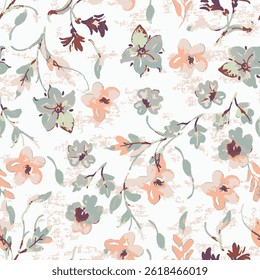 autumn wild floral seamless allover watercolor flowers pattern in eps format for printing