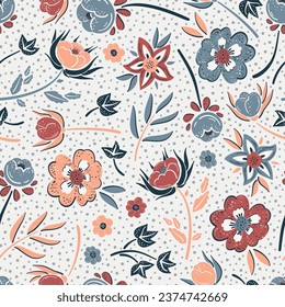 Flores silvestres de otoño. Patrón sin soldadura vectorial floral. Hermosa Flor y Hoja. Flores y hojas fondo vintage. Impresión floral Ditsy