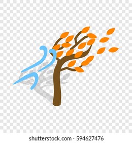 Autumn wind and tree isometric icon 3d on a transparent background vector illustration
