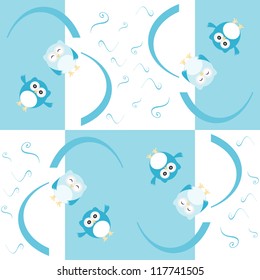 Autumn and winter background with owls. Vector seamless pattern