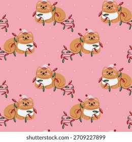 Autumn Winter Cats Seamless Pattern Illustration for Kids Products and Cozy Seasonal Design.