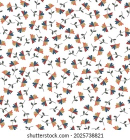 Autumn winter colorful geometric flower pattern. Red, blue, yellow and orange multicolor leaf and flower pattern.