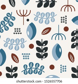 Autumn, winter related pattern with leaves in cold colors, vector background. 