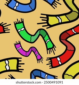 Autumn and winter seamless vector pattern with colorful scarfs. Simple doodle style	