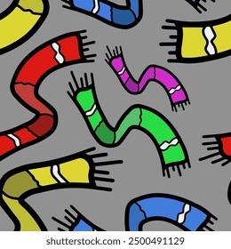 Autumn and winter seamless vector pattern with colorful scarfs. Simple doodle style	
