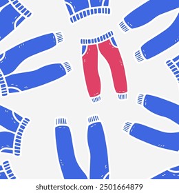 Autumn and winter seamless vector pattern with colorful pants. Simple doodle style	