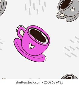 Padrão de vetor sem emenda de outono e inverno com xícara colorida de café ou chá. Estilo de rabiscar simples