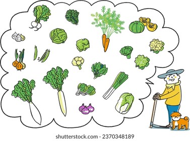 Autumn winter sowing vegetables set illustrated by farmers
