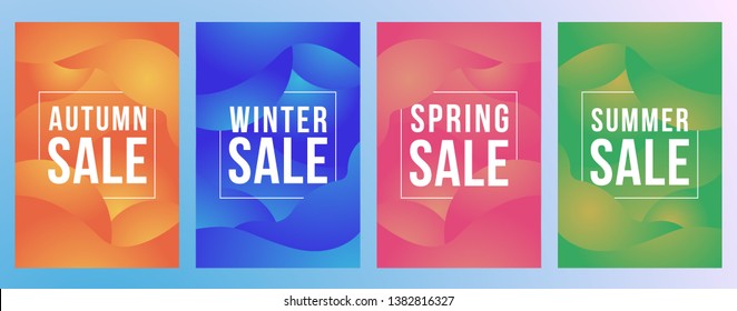Autumn, Winter, Spring, Summer Sale. Dynamic Fluid Elements Gradient Poster Card Template. Creative Shapes Concept. Bright Design. Illustration for Flyer, Cover, Ad, Print, Promotion, Landing Page.