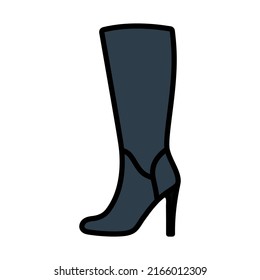 Autumn Woman High Heel Boot Icon. Editable Bold Outline With Color Fill Design. Vector Illustration.