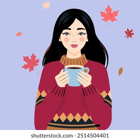 Otoño. Mujer lee libros y bebidas, té o café al aire libre. Picnic de otoño. Niña sentada en el campo o en el parque. Paisaje rural. Acogedor otoño.