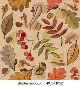 Autumn in the woods seamless pattern  illustration