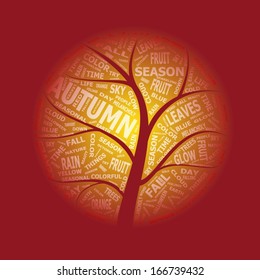 Autumn word cloud concept in shape of a tree