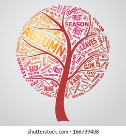 Autumn word cloud concept in shape of a tree