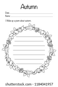 Autumn worksheet. Vector illustration. Printable page.