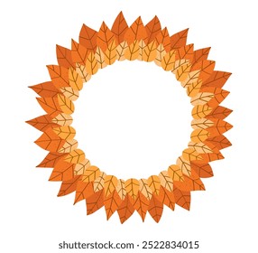 Autumn wreath composed of layered orange and yellow leaves. Fall foliage and seasonal decor. Flat simple illustration.