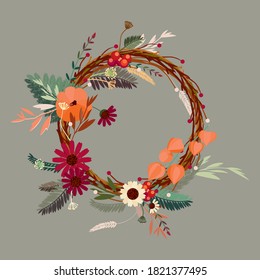 Autumn wreath design template