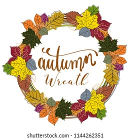autumn wreath foliage with bush leaves