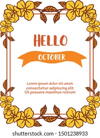 Autumn wreath frame, isolated on white backdrop, for handwritten hello october. Vector
