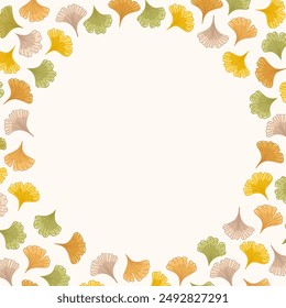 Autumn wreath of ginkgo biloba leaves. Floral square frame isolated on background. Fall design at soft and soothing abstract leaf, nature inspired