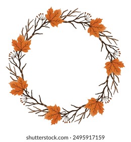 autumn wreath illustration, maple wreath illustration