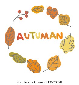 autumn wreath from leaves, an inscription fall